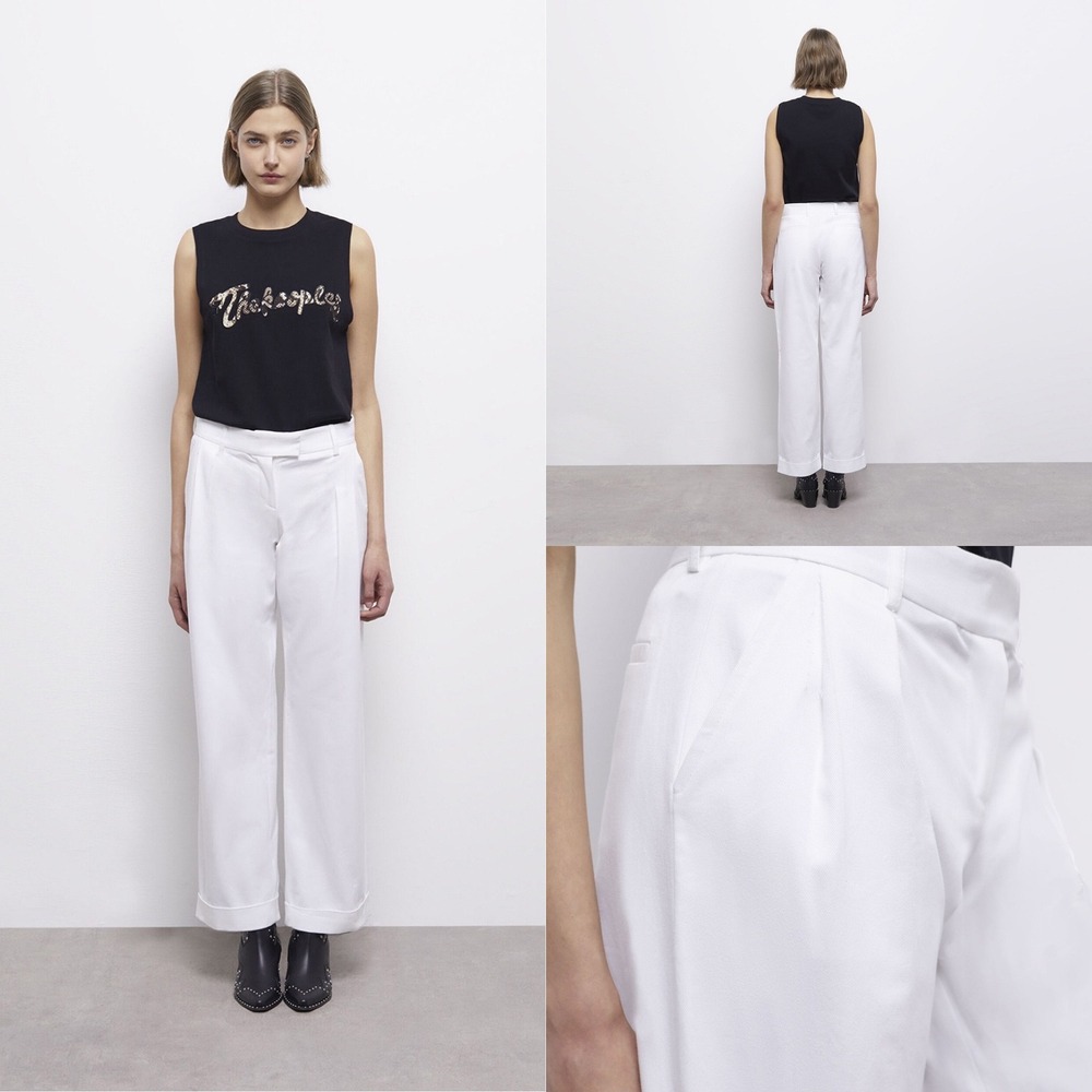 NWT The Kooples Wide Leg White Cotton Pants Pleated High Rise EU 36 $245